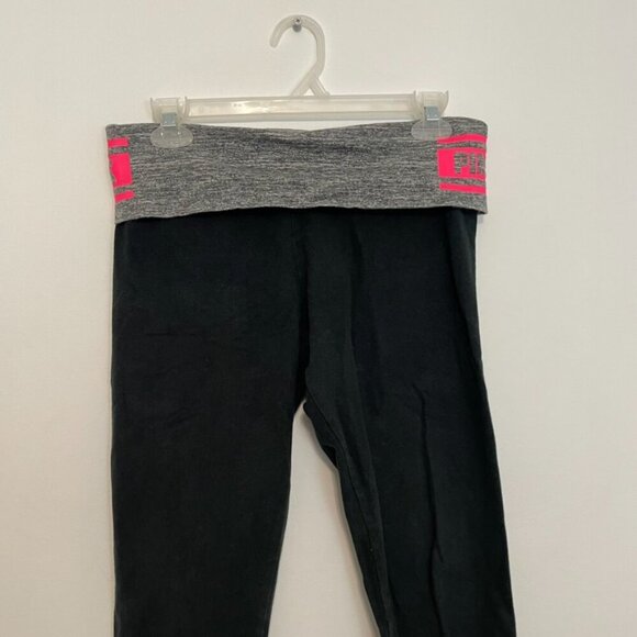PINK YOGA VS PINK VICTORIA'S SECRET Foldover Yoga Leggings Black Gray Spellout M - Picture 2 of 11